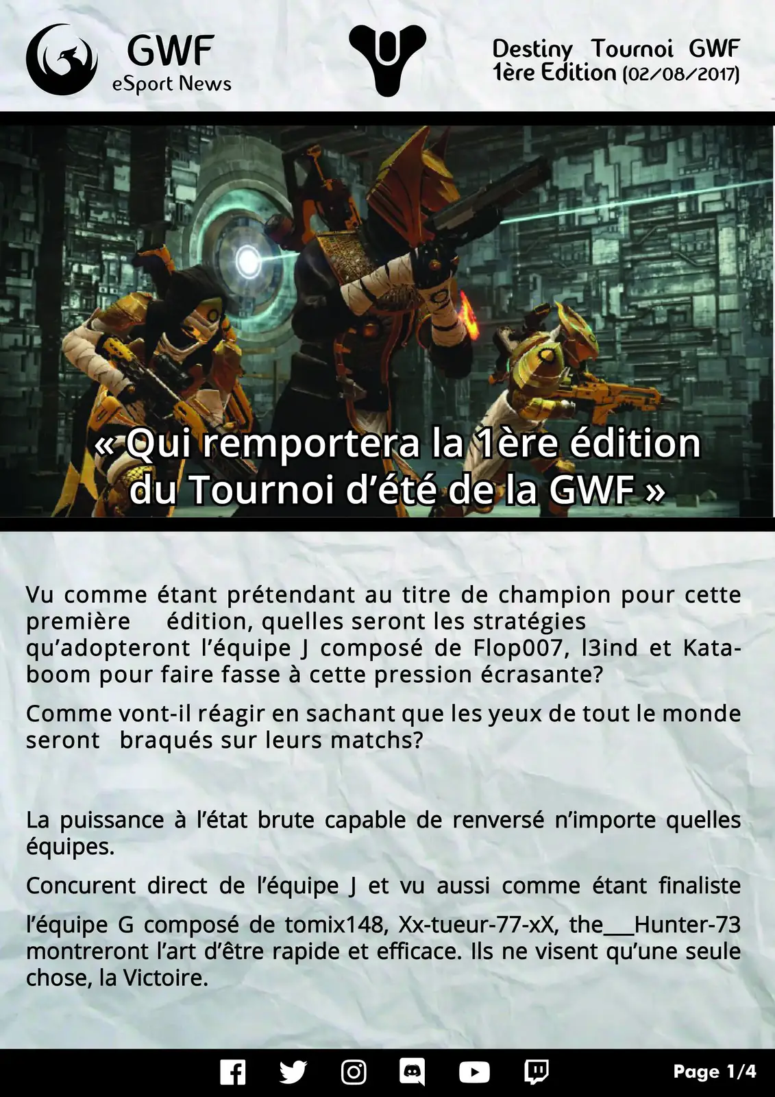 1er Tournoi Destiny — photo principale