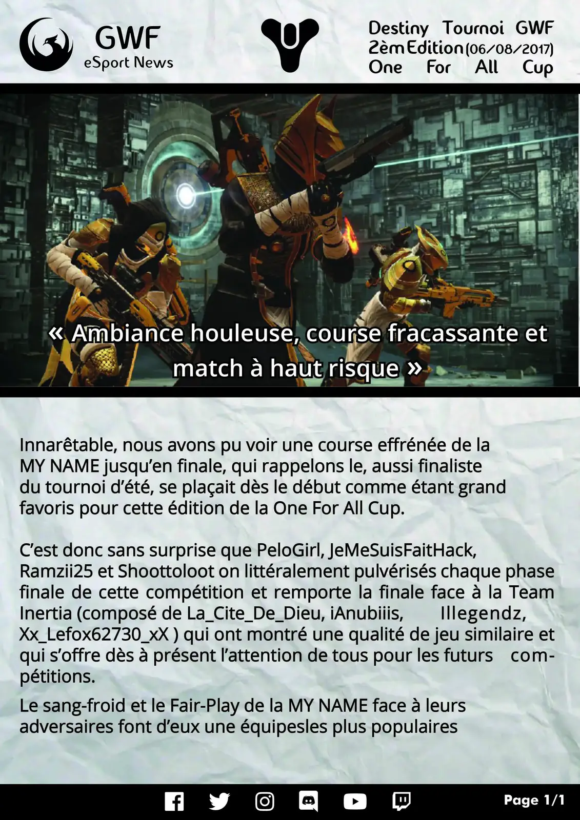 2ème Tournoi Destiny — photo principale