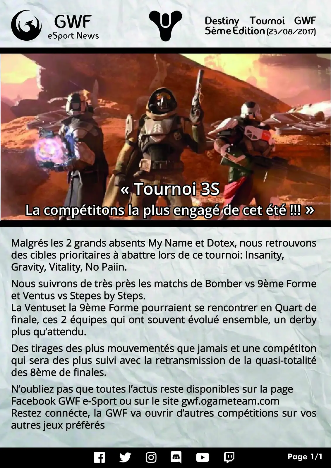 5ème Tournoi Destiny — photo principale
