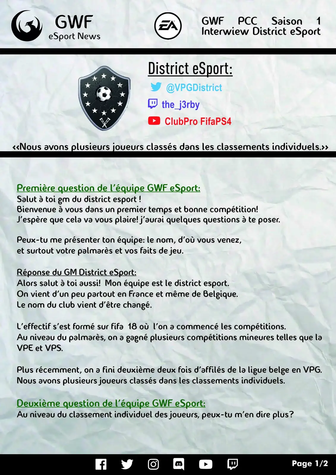 PCC GWF Saison 1 — FIFA 19 Club Pro — photo principale